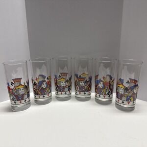 Set Of 6 Vintage Libbey Poker Card Highball Glasses